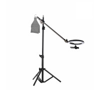 Напольная стойка LS1709 на усиленном штативе с кольцевой лампой 26 см и крючком-противовес для горизонтальной съемки 