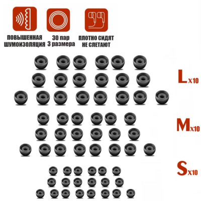 Комплект амбушюр для наушников (S - 10 пар, M - 10 пар, L - 10 пар)