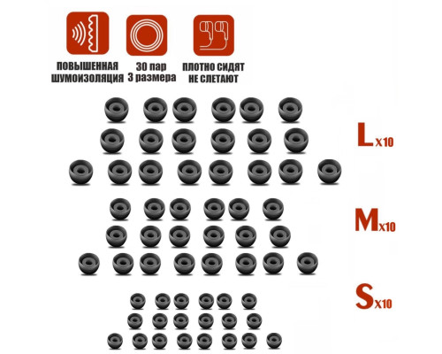 Комплект амбушюр для наушников (S - 10 пар, M - 10 пар, L - 10 пар)
