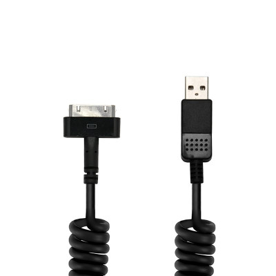 Кабель USB - Apple 30 pin, пружинный, черный