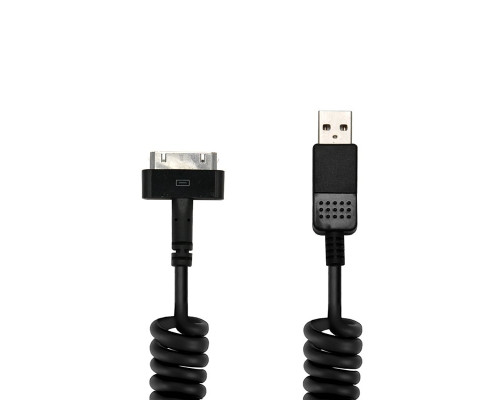 Кабель USB - Apple 30 pin, пружинный, черный