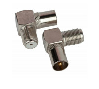 Переходник гнездо F (мама) - штекер TV (папа), угловой 