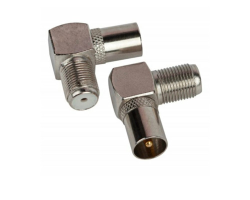 Переходник гнездо F (мама) - штекер TV (папа), угловой 