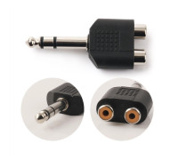Переходник 2 гнезда RCA (мама) - штекер 6.35 мм стерео jack (папа)