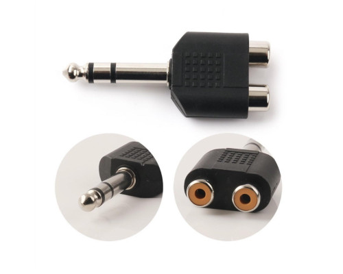Переходник 2 гнезда RCA (мама) - штекер 6.35 мм стерео jack (папа)