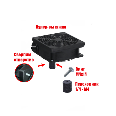 Просверленный кулер-вытяжка с фильтром и регулировкой мощности с креплением 1/4