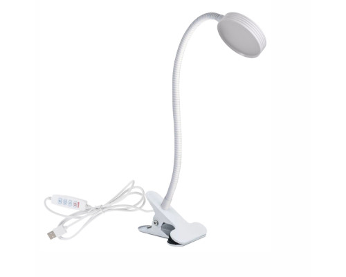 Гибкая настольная лампа SLW-06bd на прищепке для горизонтального и вертикального крепления, белая