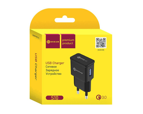 Сетевое зарядное устройство Dream S10, 2.4A, QC3.0, черное