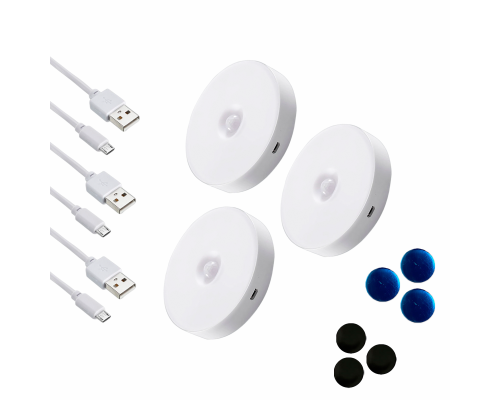 Набор беспроводных светильников с датчиком движения на аккумуляторе, белые, 3 шт.