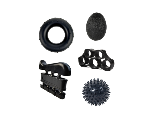 Эспандер для пальцев "Паук" + круглый + "Яйцо" + "Фортепиано" + круглый с шипами (черный)