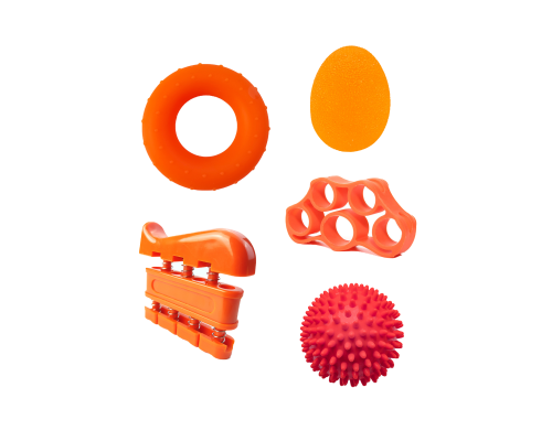 Эспандер для пальцев "Паук" + круглый + "Яйцо" + "Фортепиано" + круглый с шипами (оранжевый)