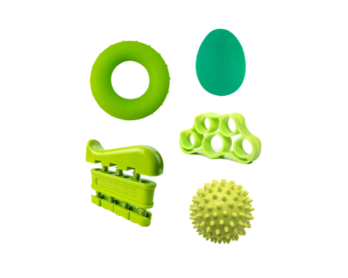 Эспандер для пальцев "Паук" + круглый + "Яйцо" + "Фортепиано" + круглый с шипами (зеленый)