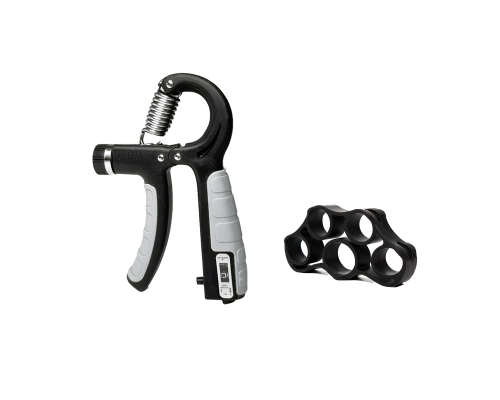 Пружинный эспандер со счетчиком  (серый) + Эспандер для пальцев "Паук" (черный)