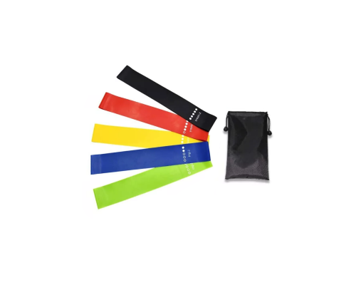Резинки для фитнеса латексные с логотипом 5 шт. + сумочка 