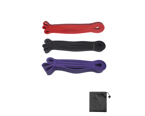 Набор фитнес жгутов: красный + фиолетовый + черный + сумочка