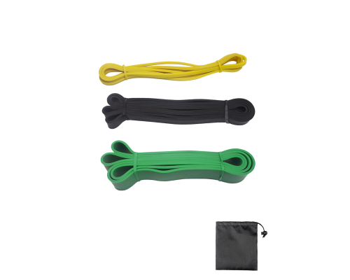 Набор фитнес жгутов: желтый +зеленый + черный + сумочка