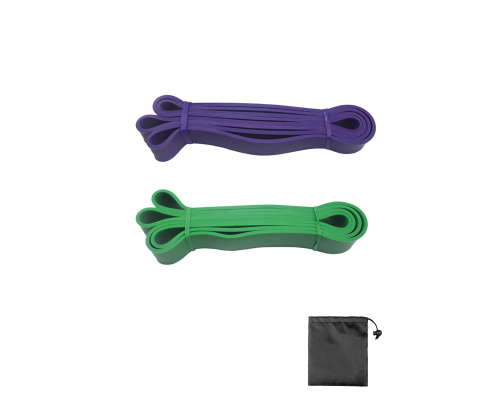 Набор фитнес жгутов: фиолетовый + зеленый + сумочка