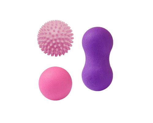 Двойной массажный шарик (фиолетовый) и массажный мяч с шипами (розовый)