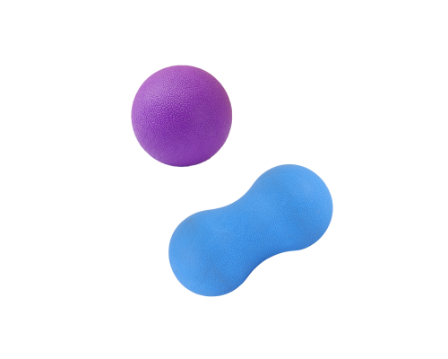 Массажные шарики-мячи для тела: круглый (фиолетовый) и двойной арахис (синий)