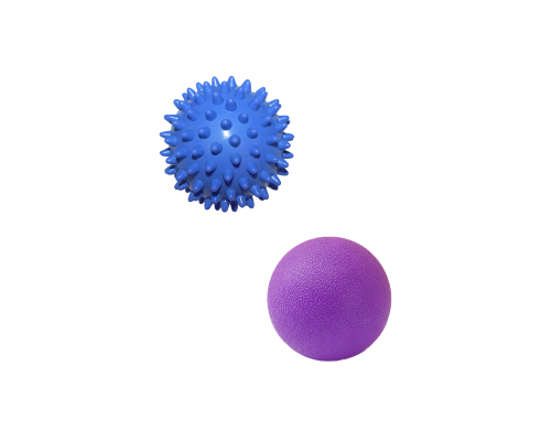 Массажный мячик для тела (фиолетовый) и эспандер круглый с шипами (синий)