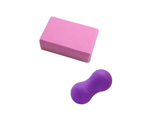 Блок для йоги и двойной массажный шарик арахис (фиолетовый)