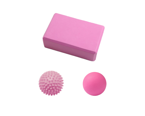 Набор для йоги: блок, массажный шарик круглый и с шипами
