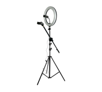 Напольная стойка штатив JBH-G11 с кольцевой led лампой 26 см, крючком для противовеса и держателем телефона для горизонтальной съемки