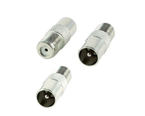 Переходник гнездо F (мама) - штекер TV (папа), 3 шт