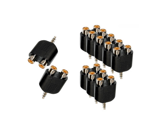 Переходник 2 гнезда RCA (мама) - штекер 3.5 мм стерео (3 pin) mini-jack (папа), 10 шт