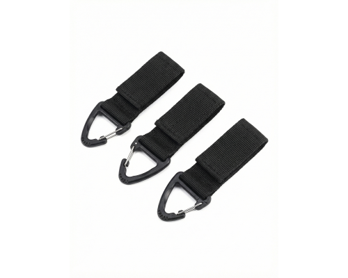 Карабин с застежкой-липучкой, общая длина 10 см, ширина 32 мм, цвет черный, 3 шт