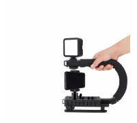 Ручной стабилизатор для камеры, ручка-держатель с зажимом для телефона и осветителем на батарейках