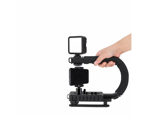 Ручной стабилизатор для камеры, ручка-держатель с зажимом для телефона и осветителем на батарейках