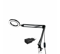 Настольная лампа LNB-A в виде светодиодного светильника диаметром 15 см на пантографе со струбциной и USB адаптером