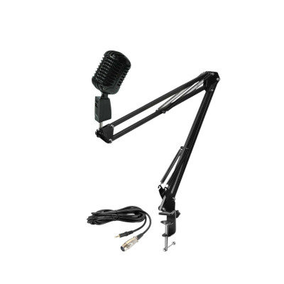  Микрофон винтажный черный, кабель 2.5 м XLR (female) – mini-jack 3.5 mm (male), на пантографе ST с усиленной струбциной
