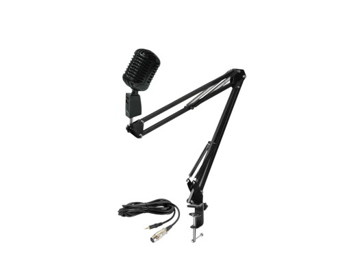  Микрофон винтажный черный, кабель 2.5 м XLR (female) – mini-jack 3.5 mm (male), на пантографе ST с усиленной струбциной