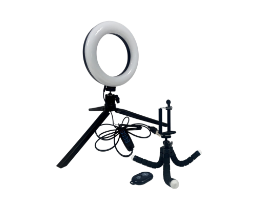 Набор начинающего блогера Новичок SNB-156 с кольцевой лампой 16 см, 2 треногами, шарниром, пультом