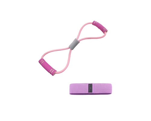 Тканевая фитнес резинка (фиолетовая) и эспандер трубчатый восьмерка