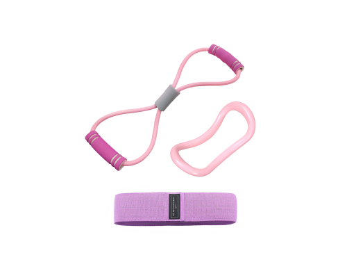 Тканевая фитнес резинка (фиолетовая), эспандер трубчатый восьмерка, жесткое кольцо для йоги 