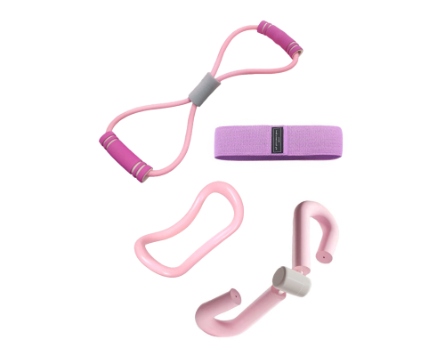 Тканевая фитнес резинка (сиреневая), эспандер трубчатый восьмерка, жесткое кольцо для йоги, тренажер бабочка для ног