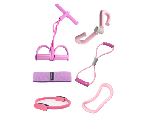 Тканевая фитнес резинка (фиолетовая), эспандер трубчатый восьмерка, жесткое кольцо для йоги, тренажер бабочка, кольцо для пилатеса, тяговый трубчатый