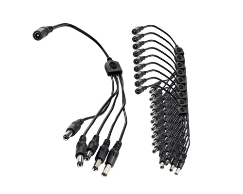 Разветвитель питания на 5 штекеров DC 2.1/5.5 мм, длина 37 см, черный, 10 шт