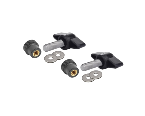 Крепежный комплект М5: 2 винта барашка M5x20, 2 гайки заглушки пластиковые D16 с металл резьбой и 4 шайбы