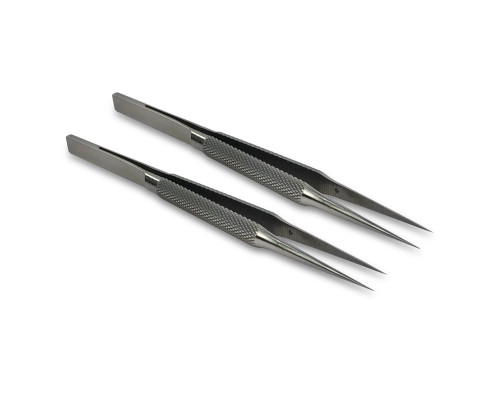 Пинцет монтажный, прямой тонкий 140 мм, нержавеющая сталь, в коробочке, 2 шт
