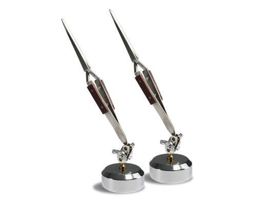 Зажим пинцет с прямыми кончиками на основании для пайки плат, микросхем, 2 шт