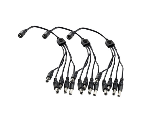 Разветвитель питания на 5 штекеров DC 2.1/5.5 мм, длина 37 см, черный, 3 шт