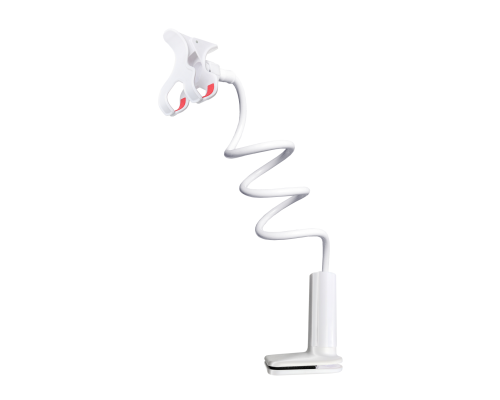 Держатель прищепка для телефона на гибком креплении с пластиковым зажимом, цвет белый