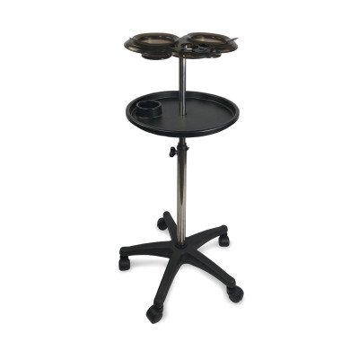 Мобильная парикмахерская тележка для окрашивания, с 2 чашами и подставкой, цвет черный