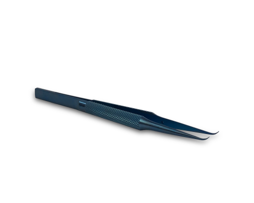 Пинцет монтажный, изогнутый тонкий 140мм, цвет голубой, в коробочке