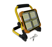 Прожектор аккумуляторный 50Вт, 3 температуры света + красно-синий, переносной с желтой ручкой