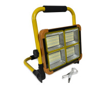 Прожектор аккумуляторный 100Вт, 3 температуры света + красно-синий, переносной с желтой ручкой